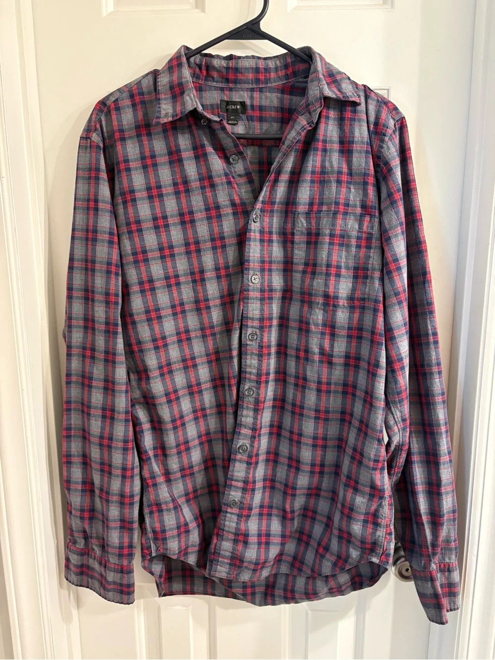 J.Crew Men’s Medium Tall Plaid Button Front Shirt Red Blue Gray